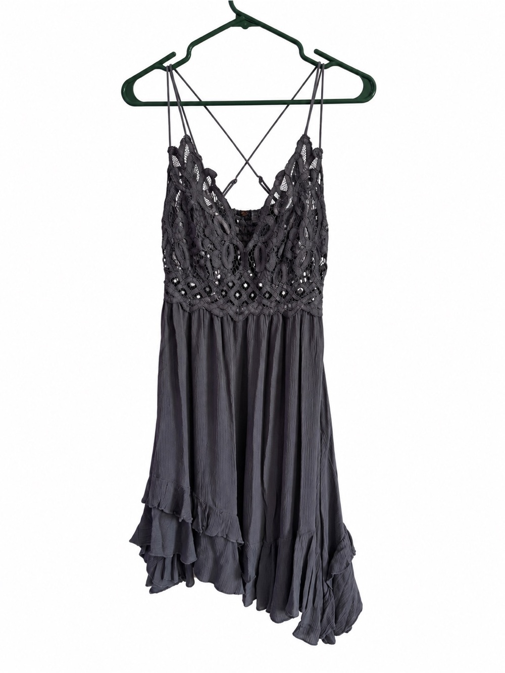 Free People Charcoal Lace Bodice Ruffle Hem Dress – Medium